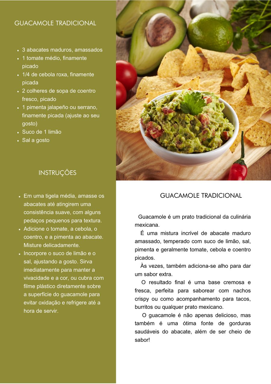 Página 7 do ebook, com a receita completa do Guacamole Tradicional